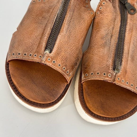 Bed Stu Clancy Leather Cut Out Grommet Buckle Front Zip Sandals In Tan Rustic - Picture 6 of 9